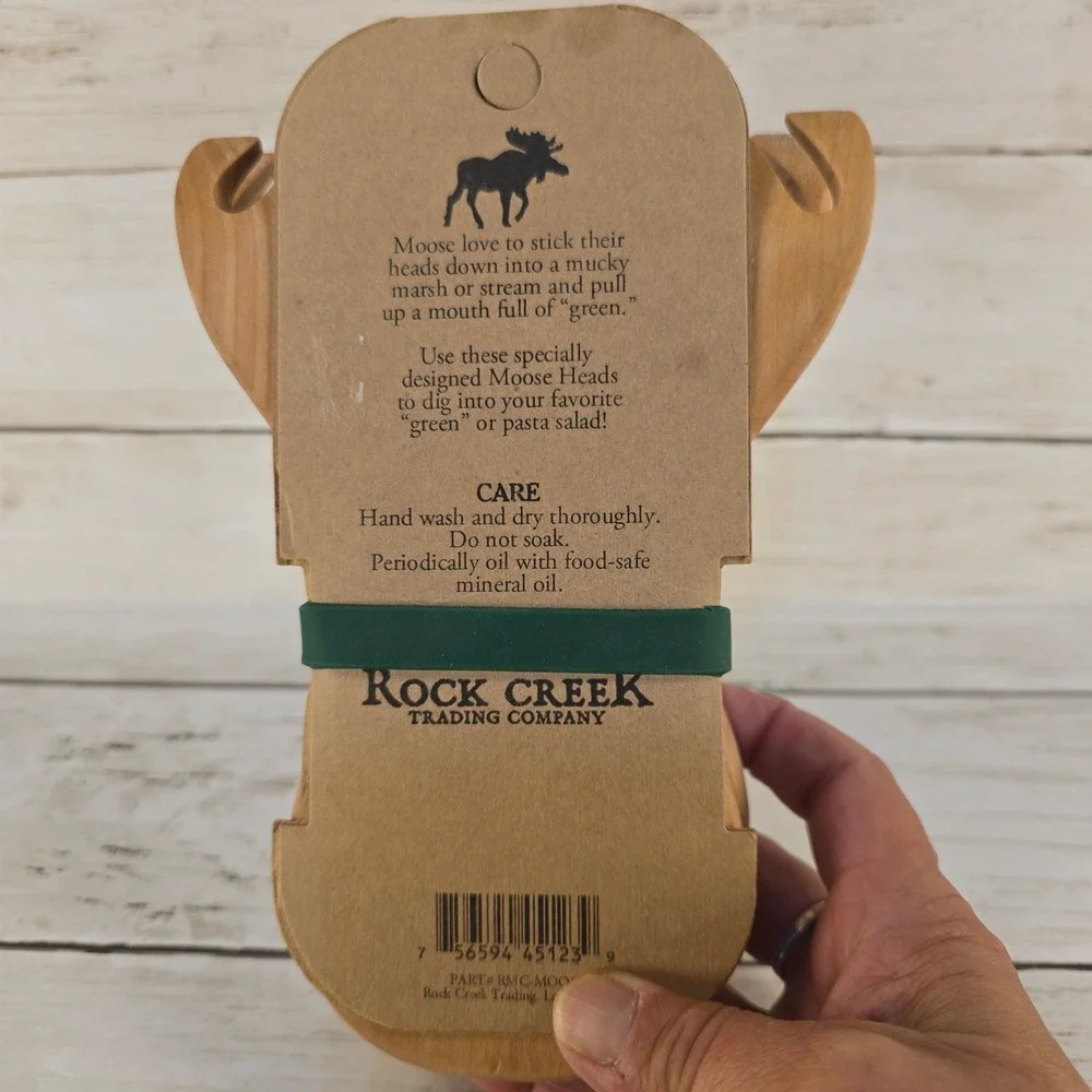 NEW Rock Creek Trading Co Wooden Moose Salad and Pasta Servers Colorado Souvenir